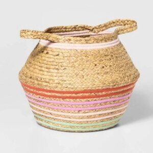 Pillowfort Large Water Hyacinth & Coiled Rope Stripe Bin‎ Collapsible - Target